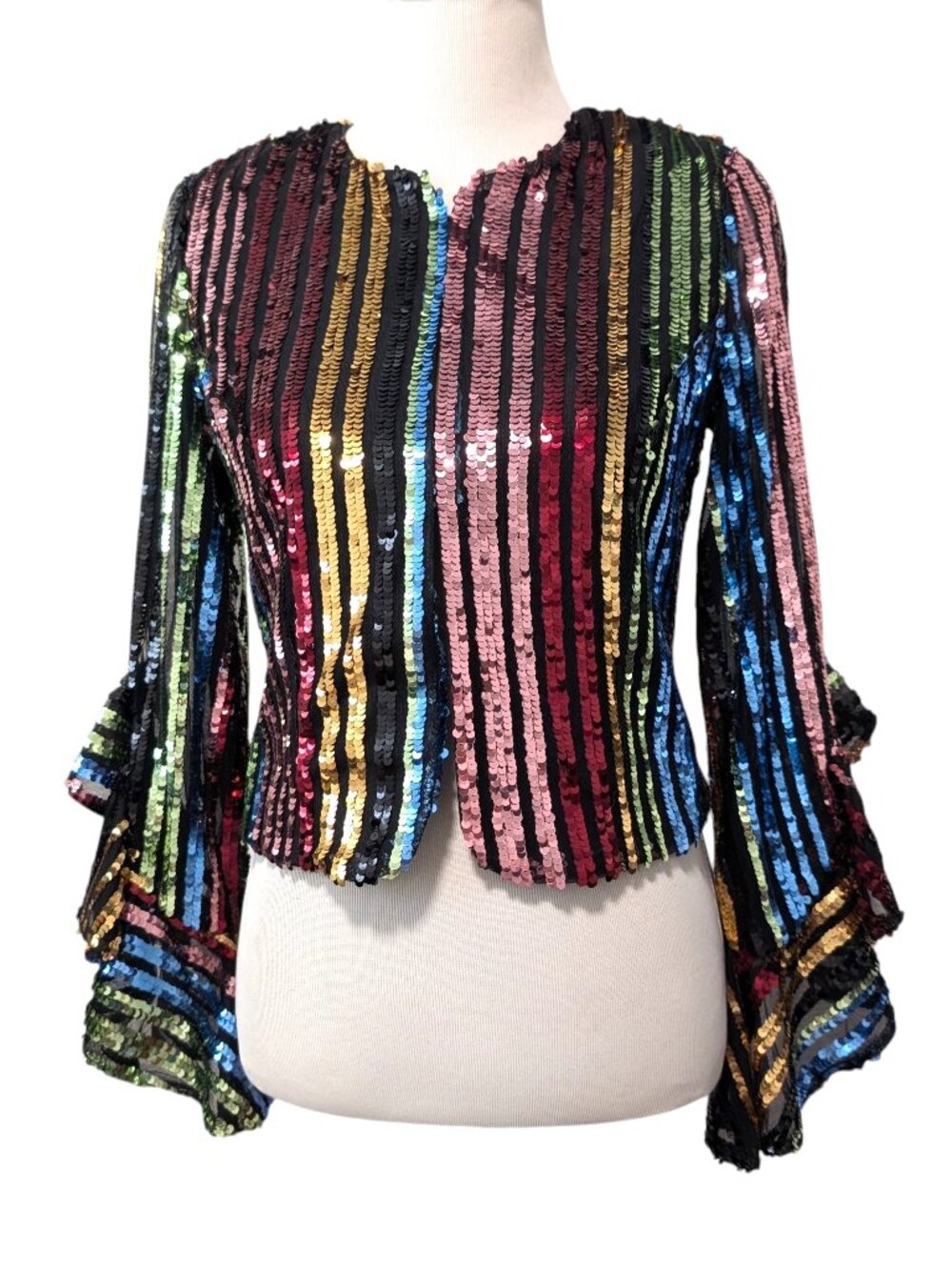 Alberto Makali Womens Size S Multicolor Sequin Long Flared Sleeves Jacket Top